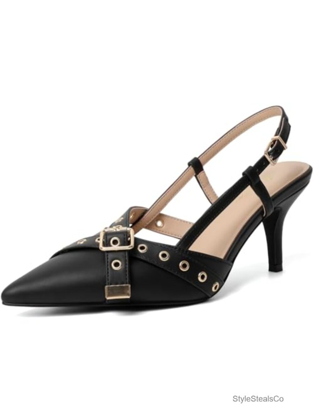 Faux Leather Kitten Heel Slingback Pumps Pointed Toe Dressy Work Party